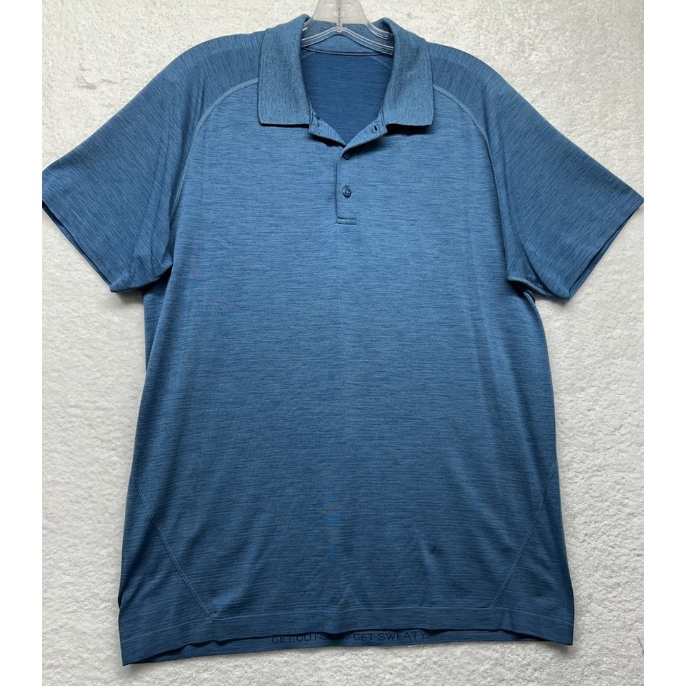 Lululemon Mens Size L Blue Short Sleeve Metal Vent Polo Shirt (J8)